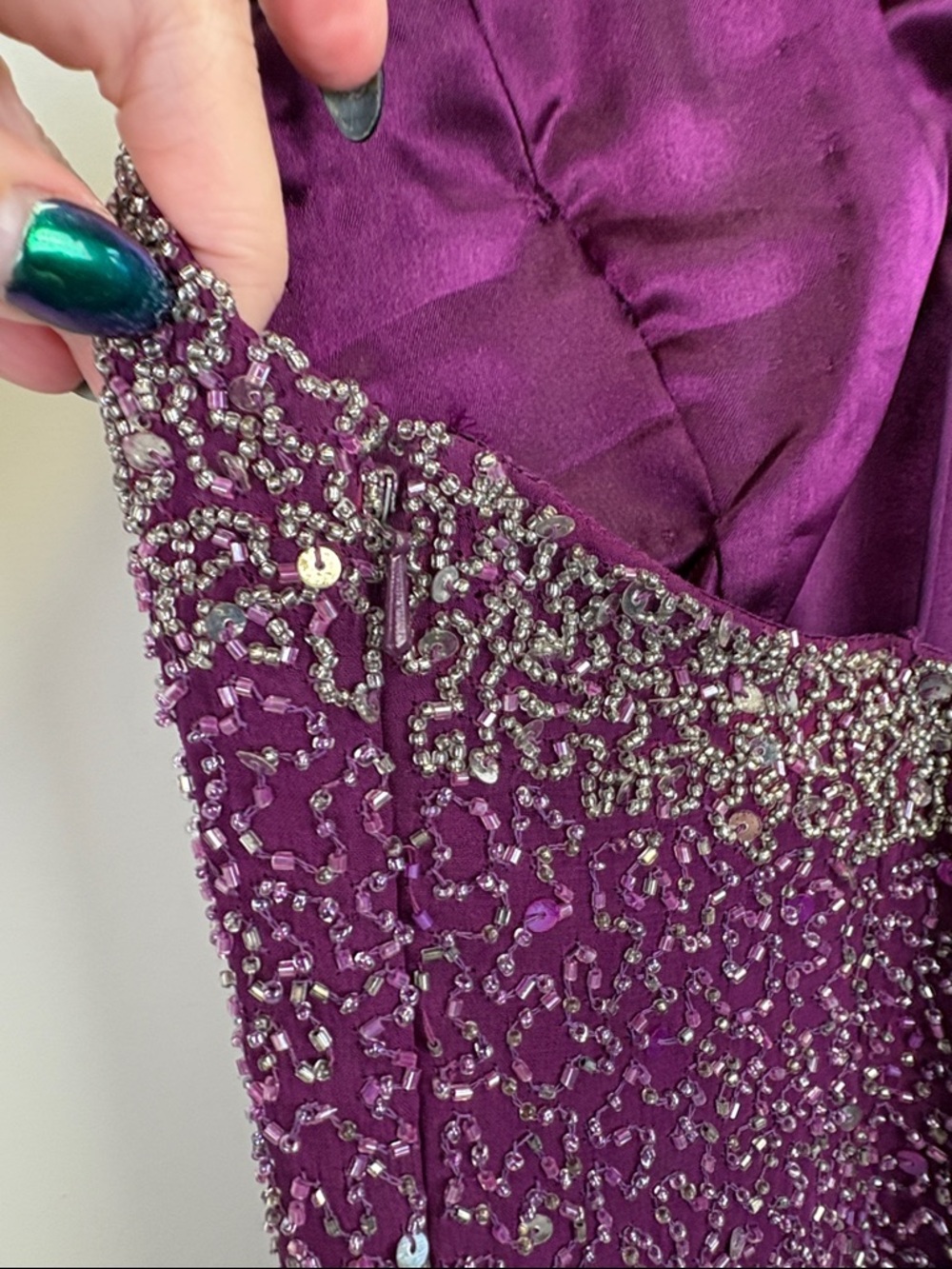 Scala Beaded Sequin Dress Purple Handkerchief Hem Cocktail Formal Size Small - Picture 7 of 10